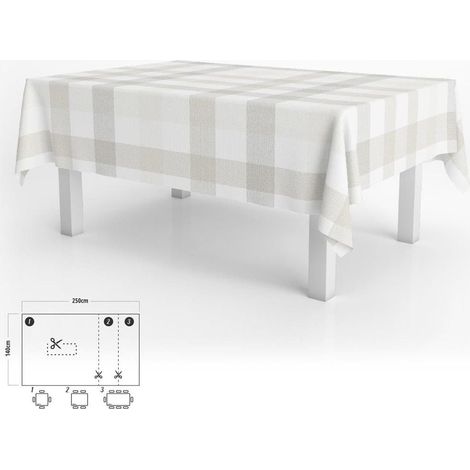 Mantel Hule Rectangular 140 x 250 cm. Cuadros Beige