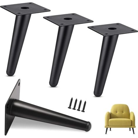 Tischbeine aus Metall, abgewinkelte Sofabeine, höhenverstellbar, schwarz, 4-teiliges Set, 35 cm.