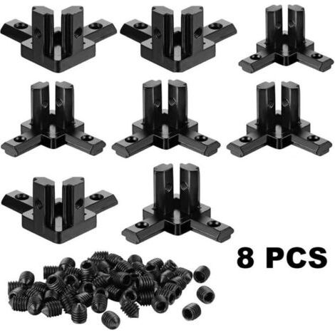 Lot de 8 connecteurs solides à 3 voies pour profilés en aluminium à fente de 6 mm série 2020 (noirs) (1/4)