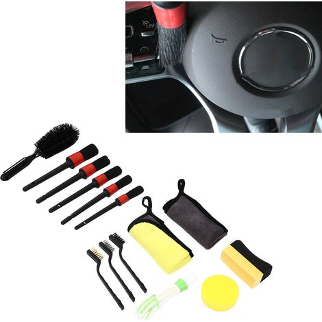 Kit de nettoyage automobile 14 pièces comprenant des brosses de nettoyage et des brosses pour pneus, pour l'extérieur et l'intérieur. (1/5)