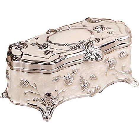 Boîte de rangement pour bijoux Boîte de rangement pour boucles d'oreilles Vintage en alliage de zinc Plaqué argent Motif rose Bo (1/5)