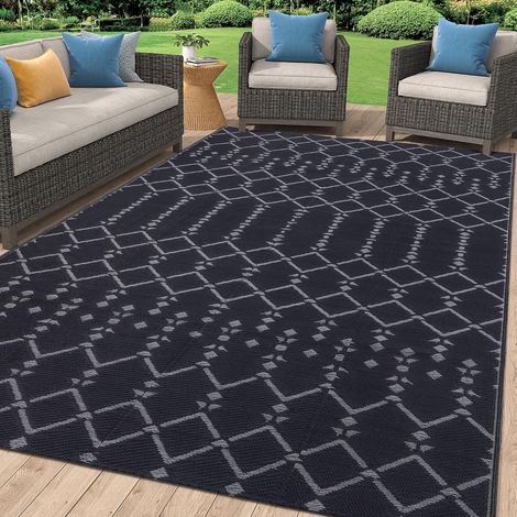 Tapis d'Extérieur Gris Foncé 120 x 180 cm Résistant aux Intempéries, Utilisable des Deux Côtés, Imperméable, Style Bohème (1/5)