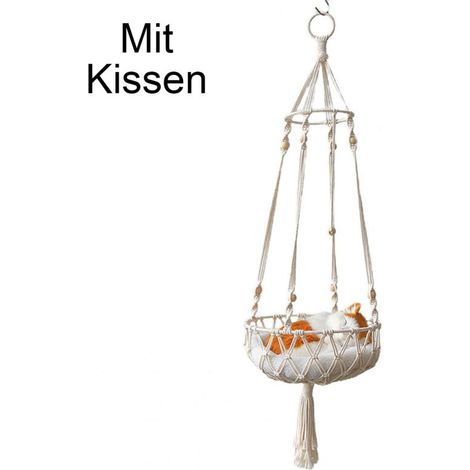 Bardusch-Hamac suspendu pour chat en macramé à pompons, tissé à la main, pour chat d'intérieur, idéal pour une fenêtre. (1/4)