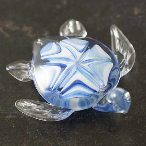 Presse Papier Tortue Verre bleu blanc 12x11x5cm (1/3)