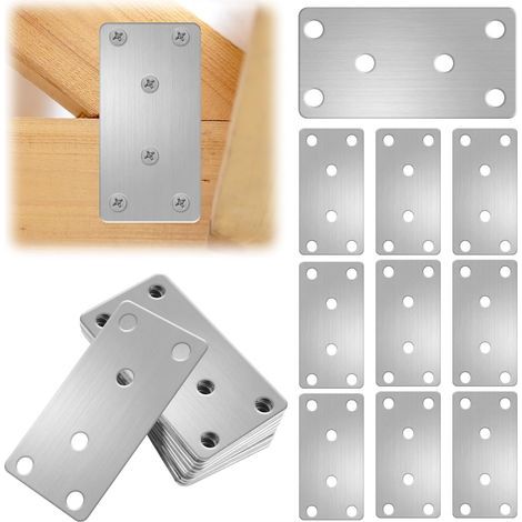 Plaques D'assemblage Perforée Plates, 10 Pièces Plaques Equerre en Acier Inoxydable, Connecteurs Plats de Fixation et Réparation, Connecteur Plaques Metal (80 x 40 x 2mm) (1/5)