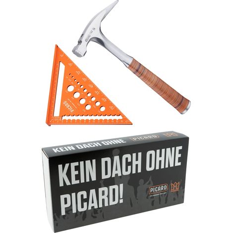 DACHKRONE Set 3 – PICARD Ganzstahl-Latthammer Nr. 790 1/2 & Zimmermannswinkel 180 mm mit Bohrlehre (1/5)