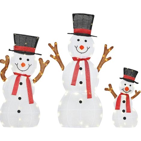 Décoration de Noël bonhomme de neige familial lumineux pour extérieur, 128 LED blanc chaud, IP44, piquets au sol, structure acier, CHICFURN (1/5)