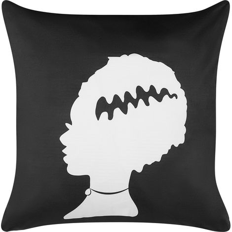 Cojín de terciopelo negro blanco 45 x 45 cm patrón Frankenstein Mandevilla