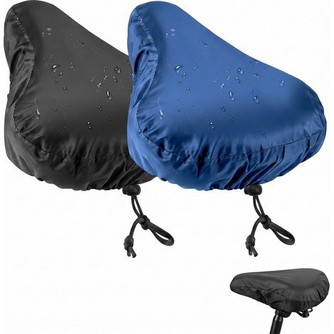 Housse Selle Vélo Lot de 2 Noir & Bleu, Imperméable, Élastique & Anti-Poussière. Protège Selle de Vélo Universel, Couvre Selle Velo Anti-Pluie pour Sièges Secs & Protection Optimale (1/5)