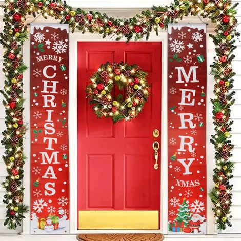Christmas Banner Merry Christmas Banner, Red Christmas Banner Decoration, Merry Christmas Porch Sign, Christmas Banner, Christmas Decorations Outdoor Indoor Porch-180x30cm (Snowflake) (1/5)
