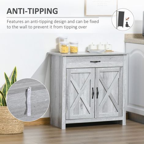 Buffet/meuble de rangement style ferme, gris anthracite, avec portes coulissantes de style grange, idéal pour la cuisine ou la salle à manger. (1/5)