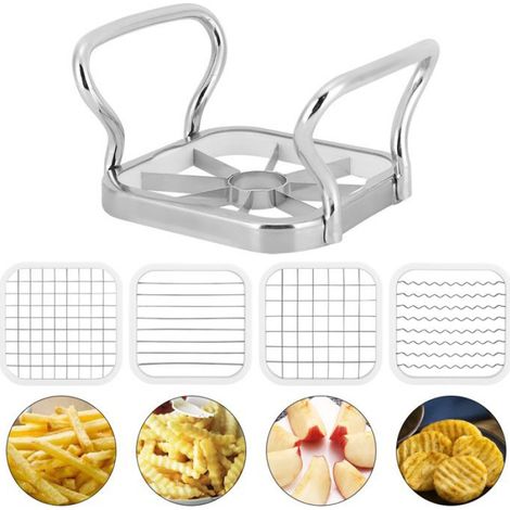 Coupe-pommes de terre et de fruits en acier inoxydable 5 en 1, broyeur, hachoir, outil pour frites, gadgets de cuisine (1/4)