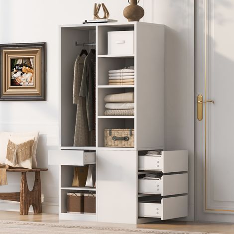 Armoire Enfant Blanc, Armoire dressing multi-usage avec penderie étagères et tiroirs - meuble de rangement chambre moderne - 70x50x170 cm (1/5)