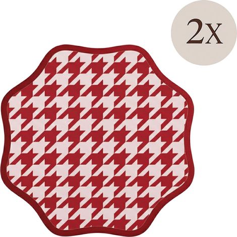 Set de 2 Manteles Suizos, Borde Ondulado, Estilo Pied de Poule, Lavable, Made in Italy, 40x40 cm Rojo