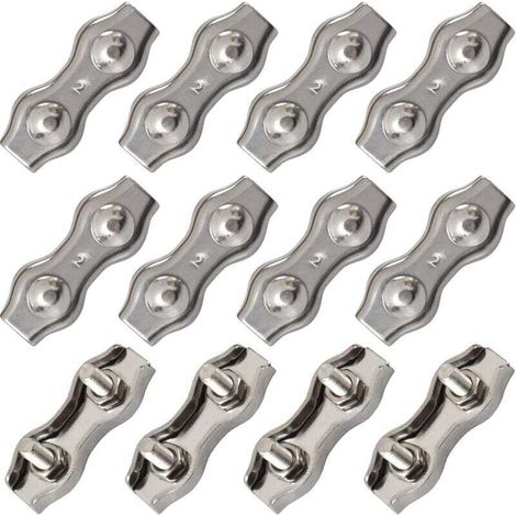 12 PièCes Duplex Pinces En Acier Inoxydable Double Serre CaBles Inox Connecteur De Corde Pince Serre CaBles Duplex Pince M2 Pince De CaBle Pour CaBles De CaBles MéTalliques De 1.5mm,Argent