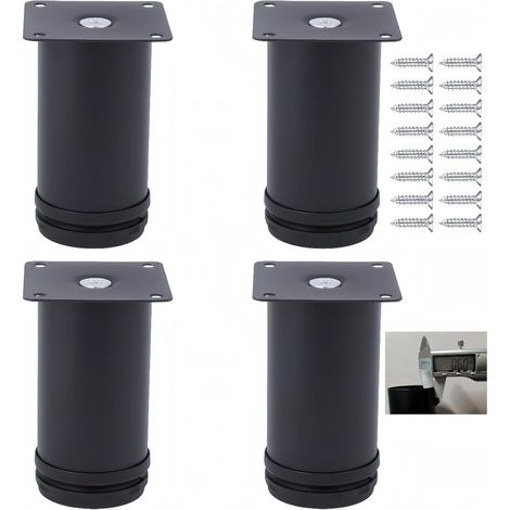 4 x Adjustable Stainless Steel Furniture Legs,50mm60mm Bathroom Office Furniture Kitchen Furniture Legs, Adjustable Height, Stainless Steel Screws (Black, 6 cm) (1/4)
