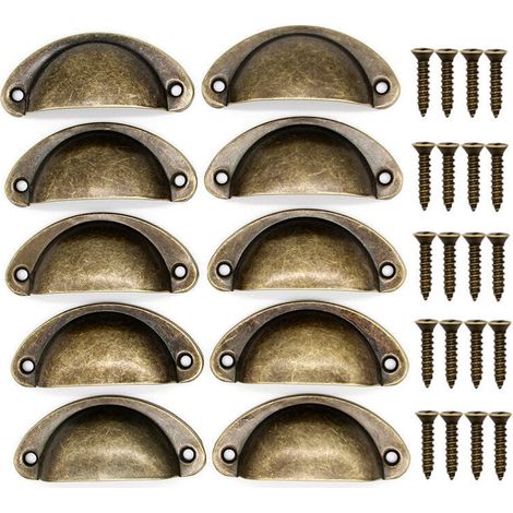 Lot de 10 Poignées de Tiroir Rétro en Métal Pour Meubles de Cuisine Porte d'armoire Placards avec Boutons Meubles en Laiton Antique 81×35mm Bronze-- (1/5)