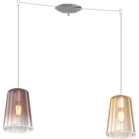 Sospensione Contemporanea Shaded Metallo Cromo Vetro Ambra E Rame 2 Luci E27 (1/3)