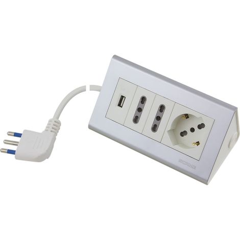 POLY POOL PP2594XAM Multipresa Elettrica da Scrivania 2 Prese Bivalenti e 1 Presa 10A/16A Ciabatta Multipresa da 250V Presa Multipla con USB Ciabatta da Scrivania di Colore Bianco (1/4)