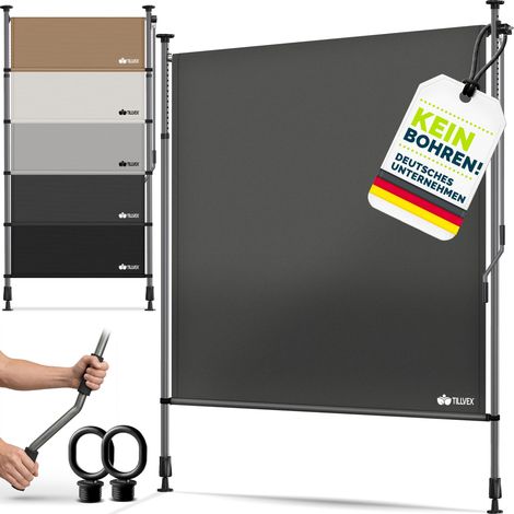 tillvex® Klemmmarkise Senkrechtmarkise 150x310cm Beige mit Handkurbel ohne Bohren  Sichtschutz Ausziehbar & Blickdicht  Vertikalmarkise Balkon Terrasse Garten  Sichtschutzrollo Wetterfest (1/5)