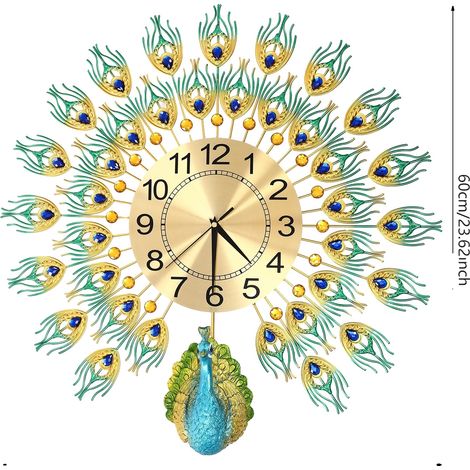 Horloge Murale en Métal, Design Paon, Taille 60cm (1/2)