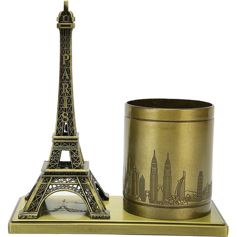 Stylo Porte-Statuette Tour Métal Vintage Décoratif Bureau Chambre Étude (1/5)