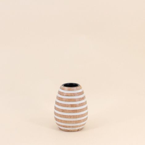 Bougeoir en bois de manguier à rayures 14cm (1/5)