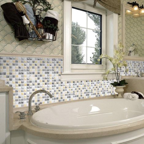 Carreau mosaïque 3D effet relief autocollant pour cuisine salle de bain, 5 pièces 20x20cm DJ1005 (1/5)