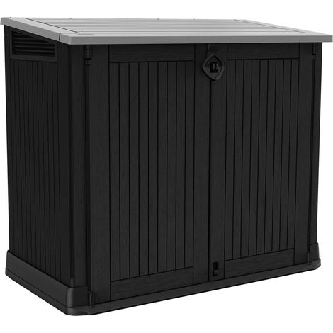 Dmora - Gartenschrank Briantino, Gartenmöbel, Mehrzweck-Gartenschrank, Container für Balkon oder Garage, 132x72 h114 cm, Schwarz