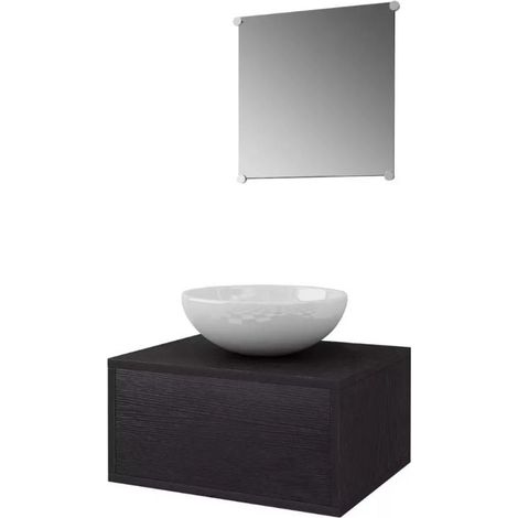 Meuble de salle de bain 4 pièces bois laqué noir Val (1/5)