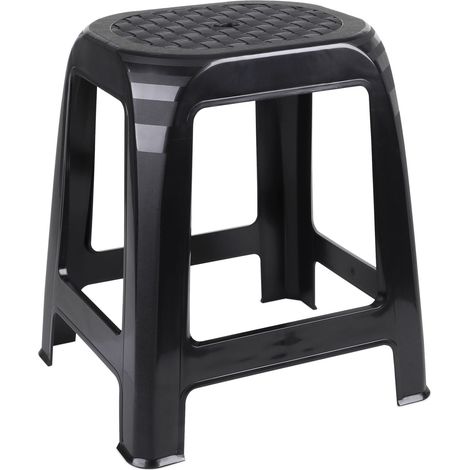 Kunststoff Tritthocker schwarz Belastbarkeit bis 120 kg - 46 x 41 cm - Küchen und Badezimmer Hocker hoch - Sitzhocker Haushaltshilfe Küchenhocker Trittleiter Fußbank