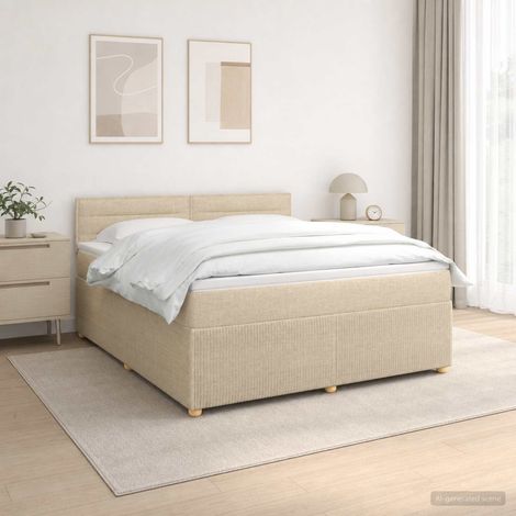 vidaXL Lit boxspring avec matelas Crème 140 x 200 cm Tissu (1/5)