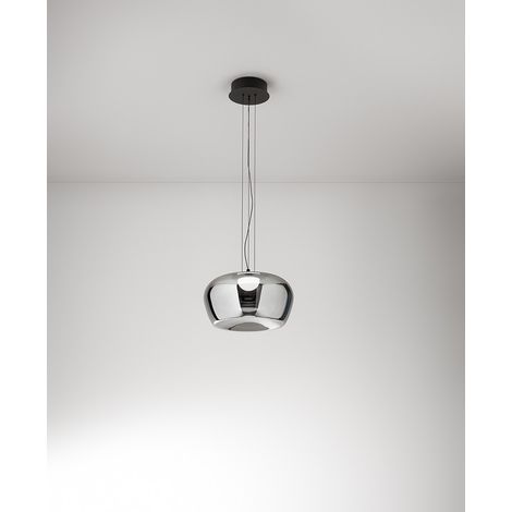 Suspension Led 20W En Verre Miroité Fumée Et Structure Noir Mat D.38Cm - Design Moderne Et Élégant Pour Intérieur - Luminaire Marque Perenz (1/3)