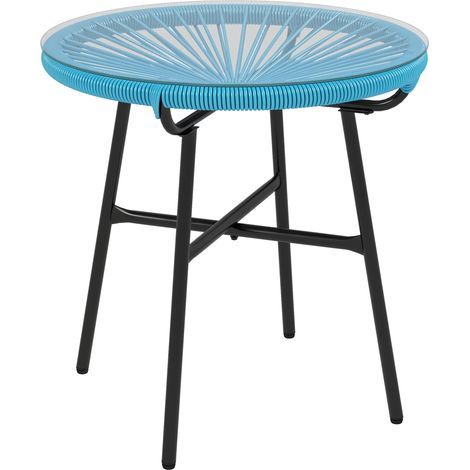 Round garden coffee table in resin with a rattan-look metal finish and tempered glass top, Ø 50 x 50H cm (1/5)