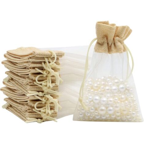 Sollbry Sachet Organza Jute, 24 Pièces 10×15 cm Sachets en Organza Cadeau avec Cordon de Serrage Réutilisable pour Mariage, Bijoux, Bonbons, Festivals (1/4)