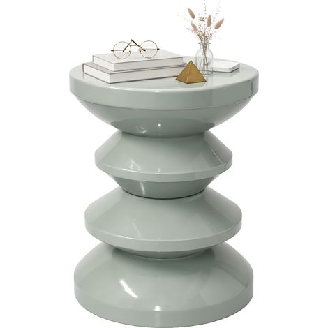 Relaxdays Beistelltisch, Zick-Zack, Wohnzimmer Dekoobjekt, Beistellhocker HxD: 46 x 35 cm, Blumenpodest, Metall, salbei