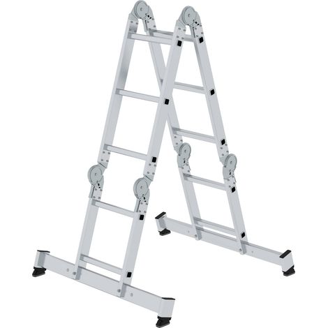 MUNK Vielzweckleiter mit Nivello® Traverse und Holzbelag 2x2 + 2x3 Sprossen (1/4)