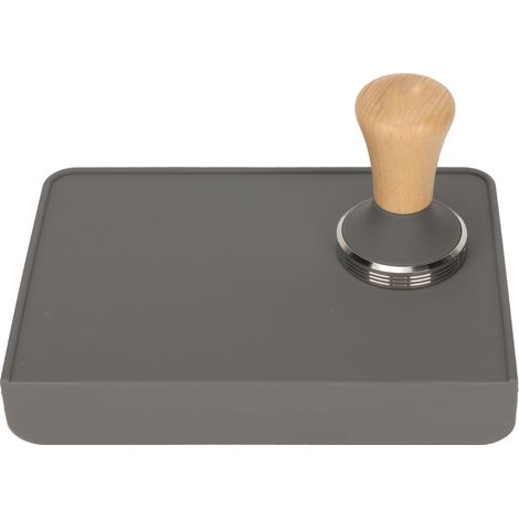 Tapis de Tassage Silicone Anti-Poussière avec Tasseur en Bois pour Café, Set 58MM Gris pour Maison (1/5)