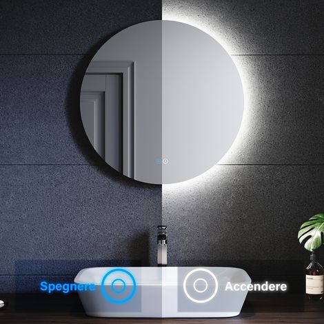 SONNI Specchio da Bagno Illuminato a LED Specchio da Parete da Bagno Moderno Bianco Freddo Impermeabile IP44 a Risparmio Energetico 60 x 50cm (1/5)