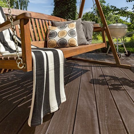 Home Deluxe – Lames de terrasse WPC brun foncé 220x14,6x2,1 cm – Antidérapantes et résistantes aux intempéries – Kit complet 2m² pour bordure de piscine