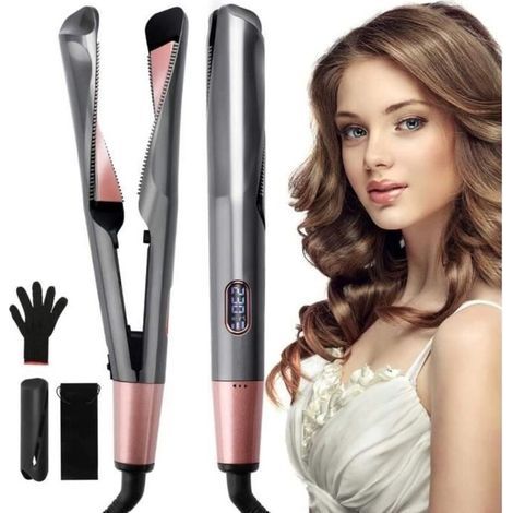 Piastra per capelli in ceramica 2 in 1 – Temperatura regolabile 100-230℃ – Ideale per capelli lisci e ricci – Design portatile con cavo girevole a 360° (1/4)