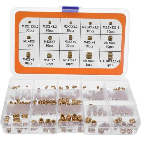 Kit de 300 Écrous Moletés en Laiton Thermoscellés Inserts Filetés en Plastique Tailles M2 à M6 et 1/4-20 Adaptés pour Impression 3D et Assemblages Industriels Résistance à la (1/5)