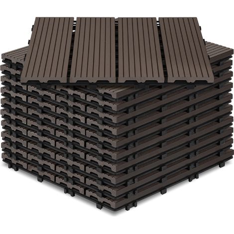 SWANEW 30x30cm WPC Fliese Terrassenfliesen, 5qm Balkonfliesen Klickfliese, Dunkelbraun, 55 Stück (1/5)