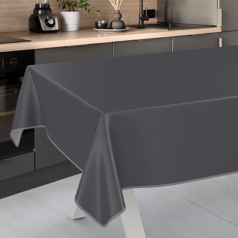 Nappe en Toile cirée Lavable, pour Table de Jardin, extérieur et intérieur, avec Ourlet, Anthracite, 240 x 140 cm (1/5)