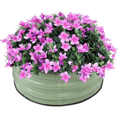 Jardinière surélevée Ronde en métal galvanisé, 60x60x28 cm, bac à Plantes surélevé de Jardin d'extérieur, pour légumes, fleurs et herbes (Vert clair) (1/5)