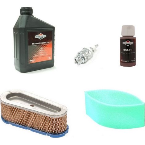 Briggs & Stratton – Kit entretien moteur thermique – Filtre à air 691667 et pré filtre 272477 – Bougie Champion RJ19LM – Huile 1.4L et stabilisant 250ML