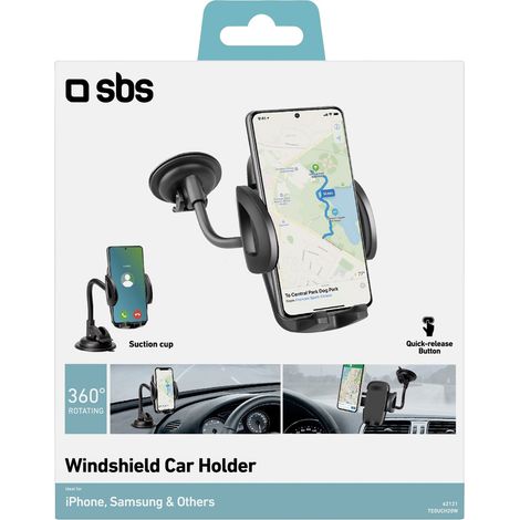 Autohalterung für Smartphones bis zu 6,8 Zoll zur Befestigung an der Windschutzscheibe – schwarz (1/3)