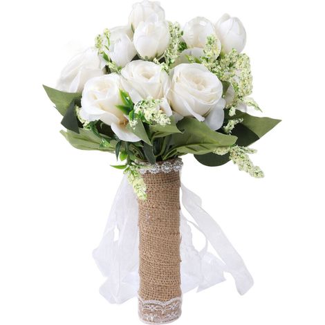 Ramo de novia artificial blanco lechoso, decoración nupcial con un toque realista.