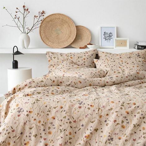 Bettwäsche-Set 200x220 cm mit Blumen-Design, 3-teilig, Mikrofaser, Öko-Tex Standard 100