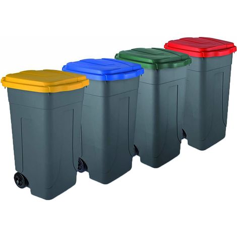 Pattumiera contenitori set 4 bidoni Raccolta Differenziata con ruote per pub bar ristoranti casa 80 litri made in Italy (1/5)